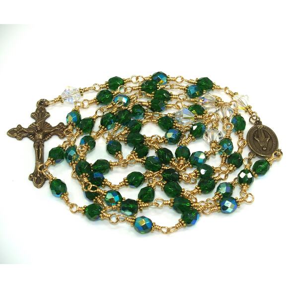 Hand-Made Five Decade Catholic Rosary, Golden Brass Wire Wrapped - Picture 9 of 10